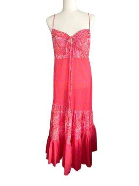 Kleid Pink & Orange Tiered Maxi Dress L Spaghetti Straps Resort Beachy Luxury